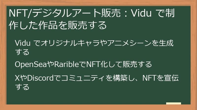 NFT/デジタルアート販売:Vidu で制作した作品を販売する