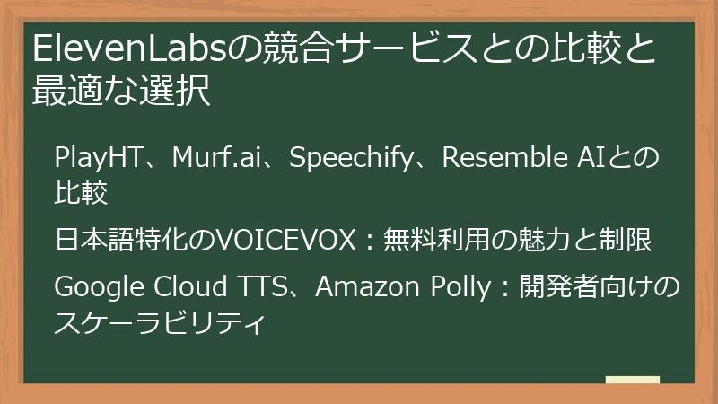 ElevenLabsの競合サービスとの比較と最適な選択