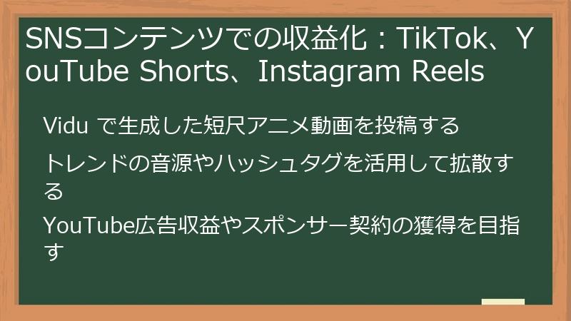 SNSコンテンツでの収益化:TikTok、YouTube Shorts、Instagram Reels