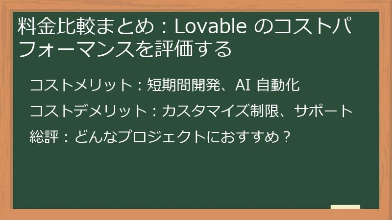 料金比較まとめ:Lovable のコストパフォーマンスを評価する