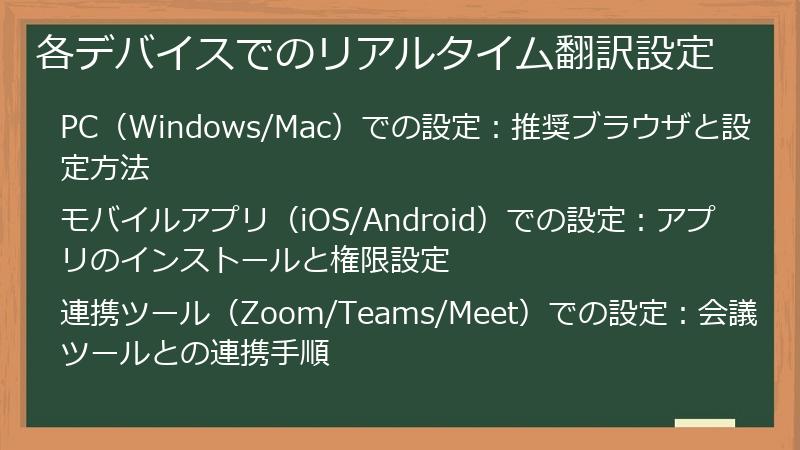 各デバイスでのリアルタイム翻訳設定