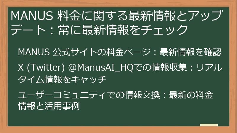 MANUS 料金に関する最新情報とアップデート：常に最新情報をチェック