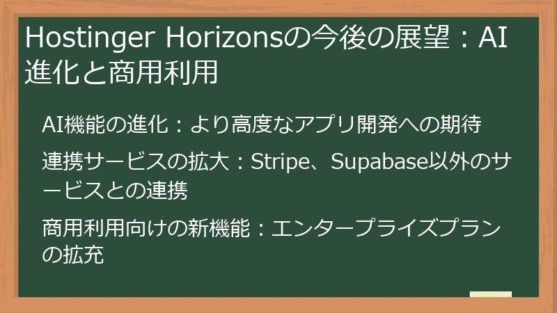 Hostinger Horizonsの今後の展望：AI進化と商用利用