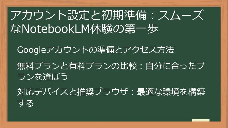 アカウント設定と初期準備：スムーズなNotebookLM体験の第一歩