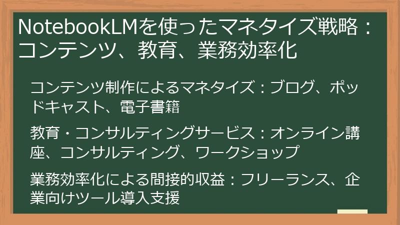 NotebookLMを使ったマネタイズ戦略：コンテンツ、教育、業務効率化