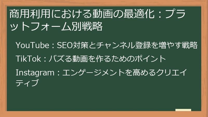 商用利用における動画の最適化:プラットフォーム別戦略