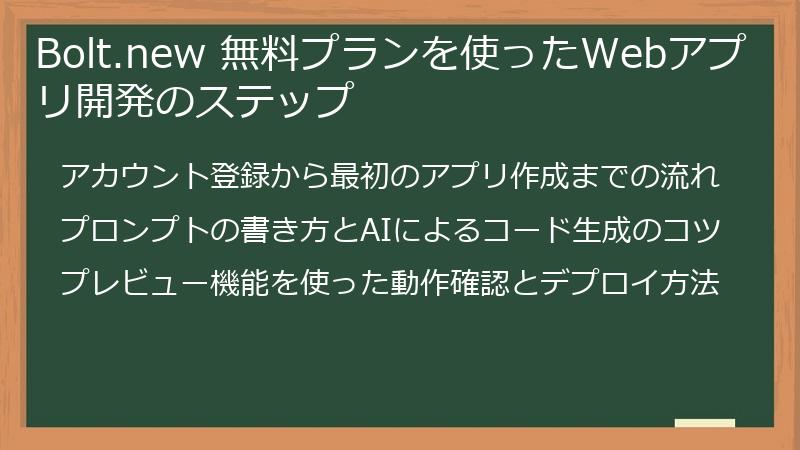 Bolt.new 無料プランを使ったWebアプリ開発のステップ