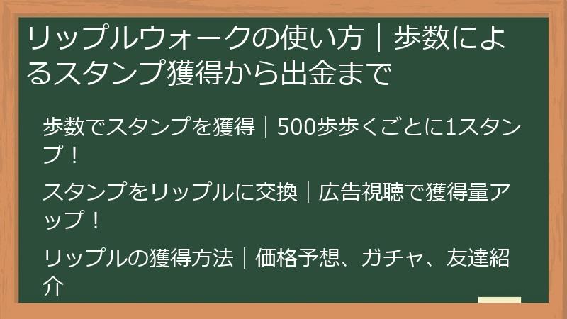 リップルウォークの使い方｜歩数によるスタンプ獲得から出金まで
