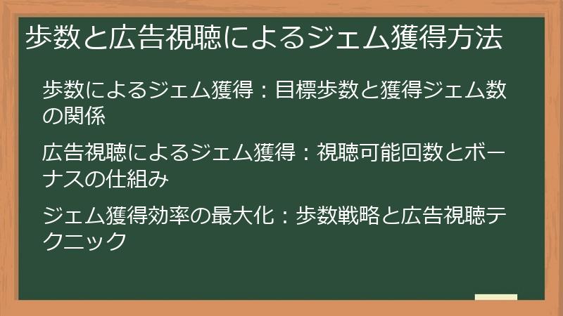 歩数と広告視聴によるジェム獲得方法