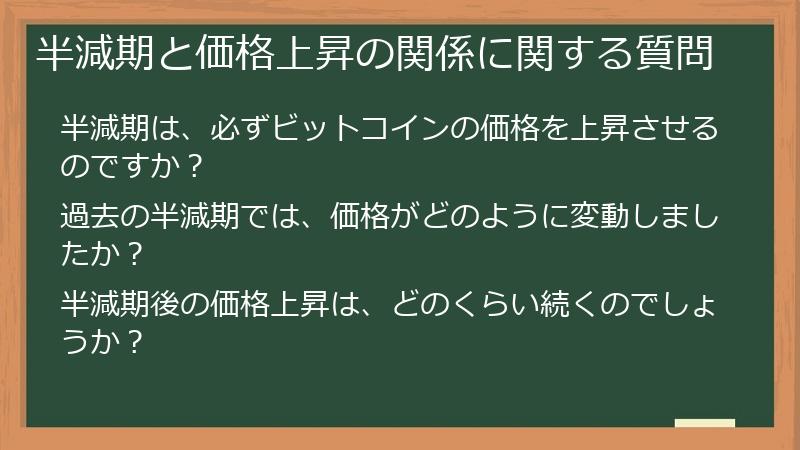 半減期と価格上昇の関係に関する質問