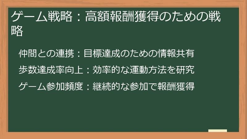 ゲーム戦略：高額報酬獲得のための戦略