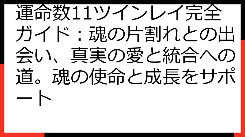 運命数11ツインレイ完全ガイド：魂の片割れとの出会い、真実の愛と統合への道。魂の使命と成長をサポート