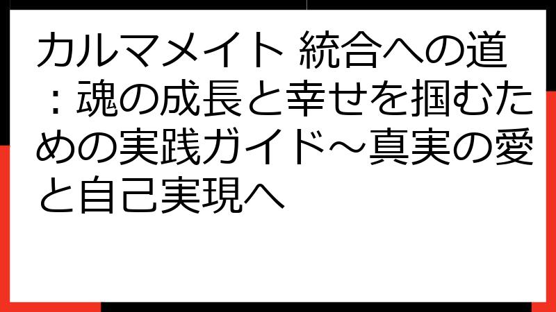 カルマメイト 統合への道：魂の成長と幸せを掴むための実践ガイド〜真実の愛と自己実現へ