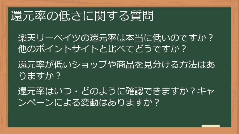 還元率の低さに関する質問