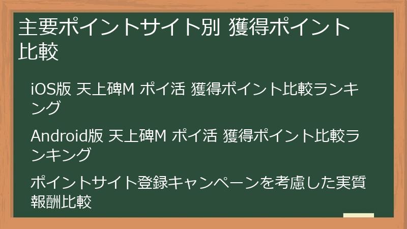 主要ポイントサイト別 獲得ポイント比較