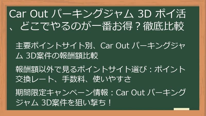 Car Out パーキングジャム 3D ポイ活、どこでやるのが一番お得？徹底比較