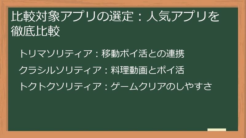 比較対象アプリの選定:人気アプリを徹底比較