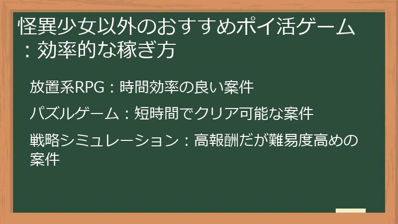 怪異少女以外のおすすめポイ活ゲーム:効率的な稼ぎ方