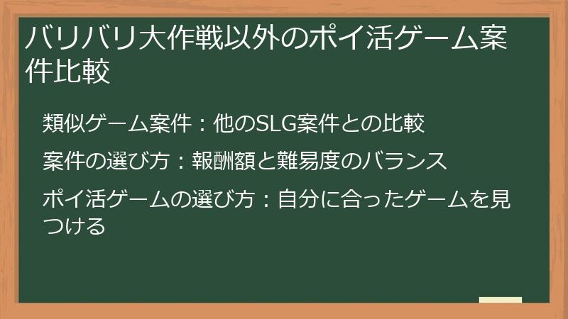 バリバリ大作戦以外のポイ活ゲーム案件比較