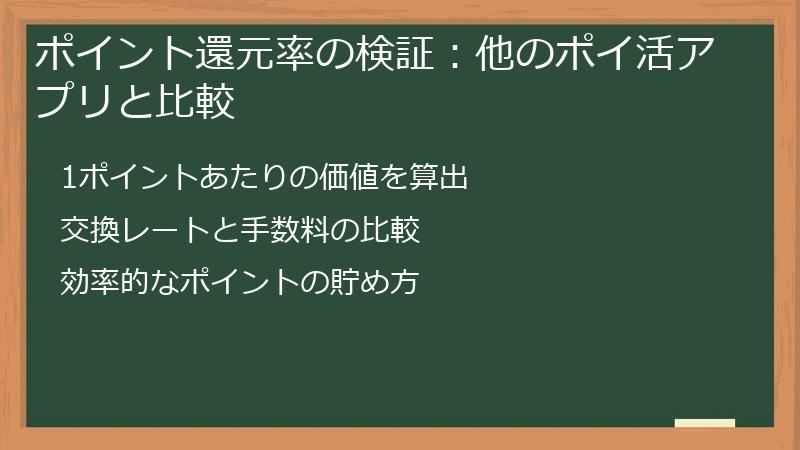 ポイント還元率の検証:他のポイ活アプリと比較