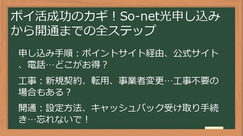 ポイ活成功のカギ！So-net光申し込みから開通までの全ステップ