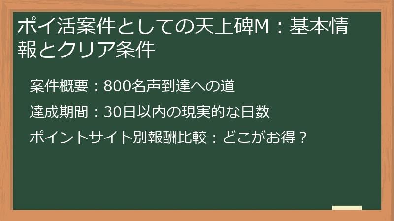 ポイ活案件としての天上碑M:基本情報とクリア条件