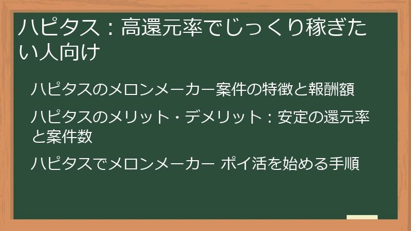 ハピタス：高還元率でじっくり稼ぎたい人向け