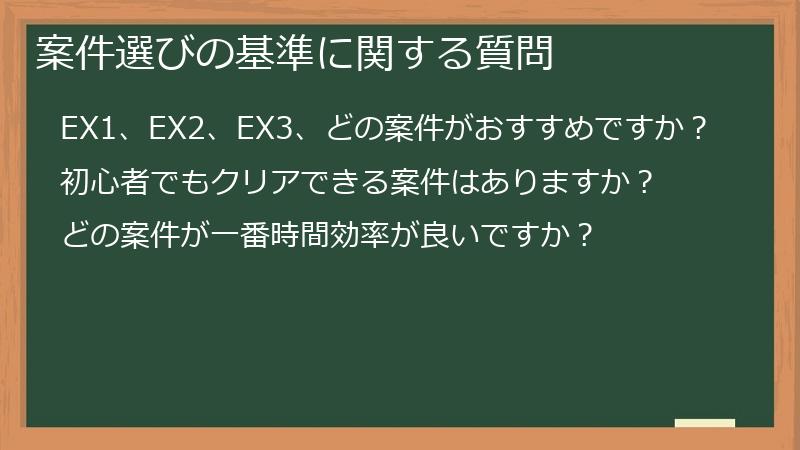 案件選びの基準に関する質問