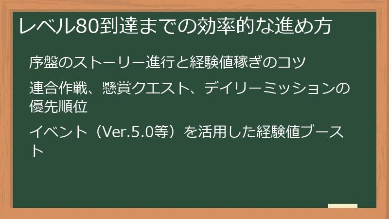 レベル80到達までの効率的な進め方