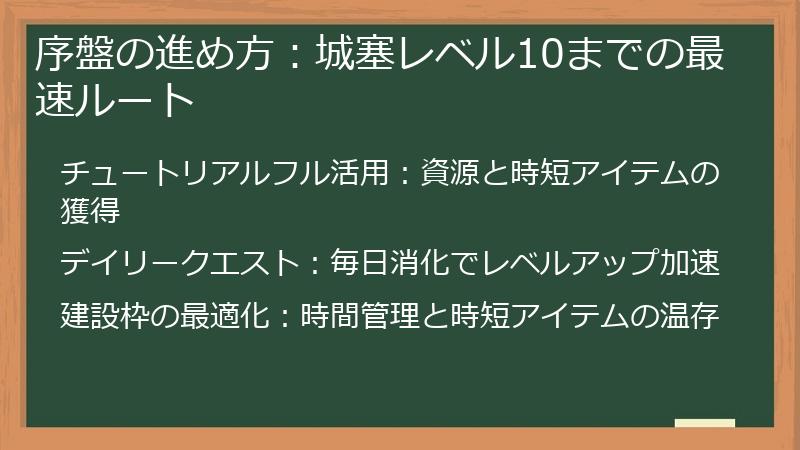 序盤の進め方：城塞レベル10までの最速ルート