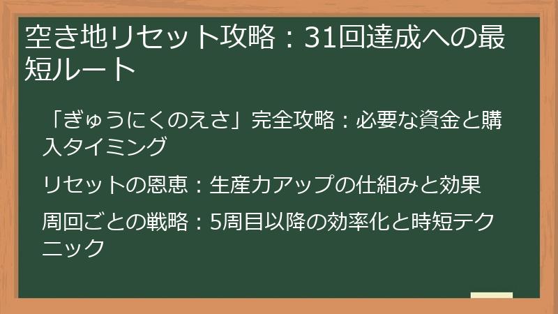 空き地リセット攻略:31回達成への最短ルート