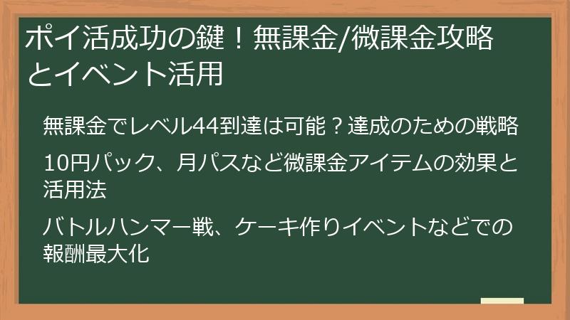 ポイ活成功の鍵！無課金/微課金攻略とイベント活用