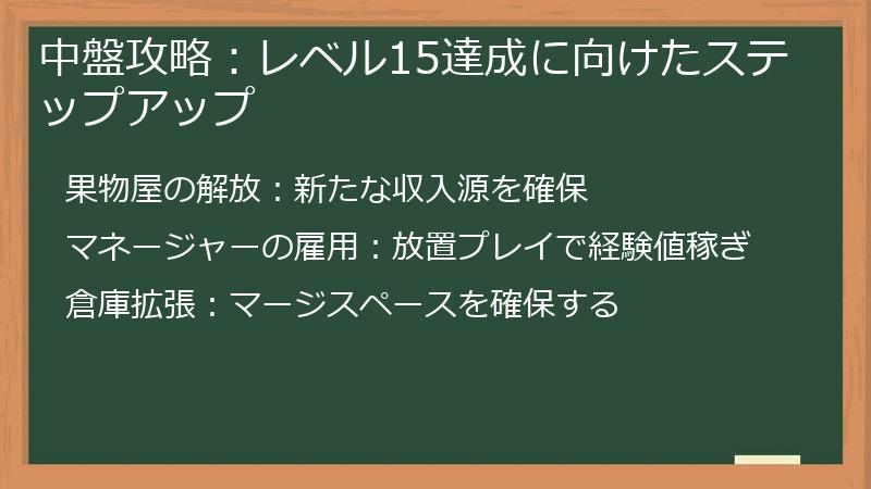 中盤攻略：レベル15達成に向けたステップアップ