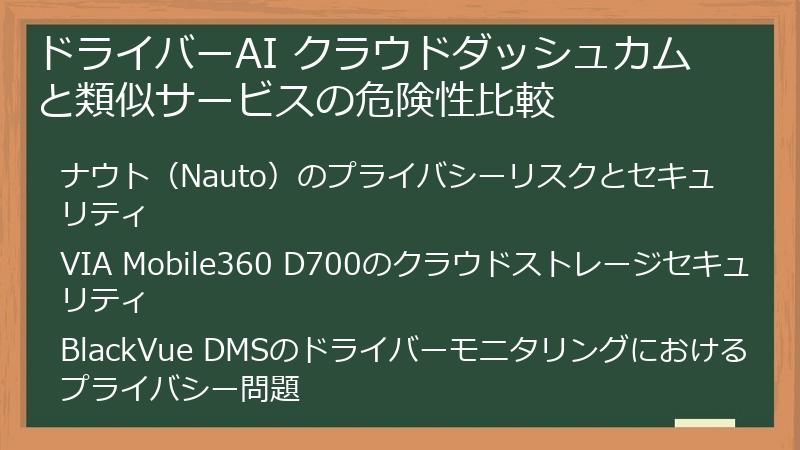 ドライバーAI クラウドダッシュカムと類似サービスの危険性比較
