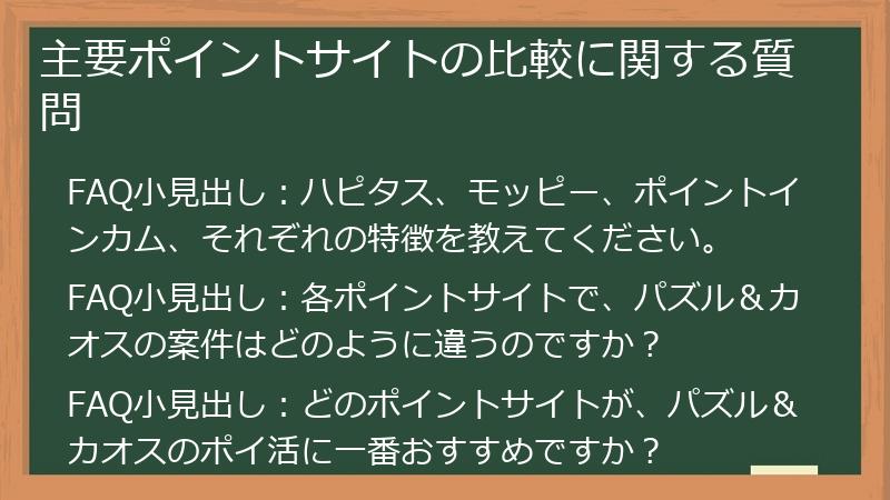 主要ポイントサイトの比較に関する質問