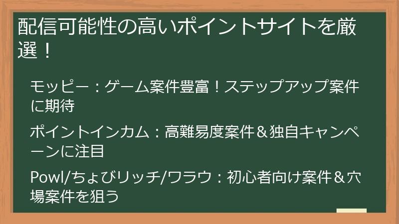 配信可能性の高いポイントサイトを厳選！