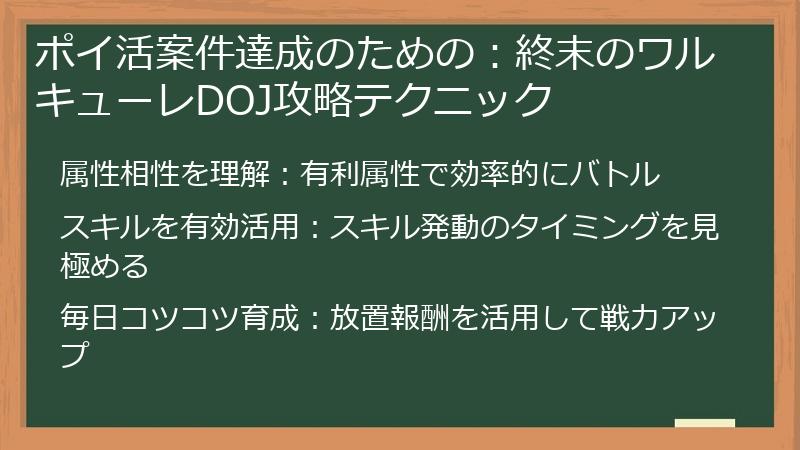 ポイ活案件達成のための：終末のワルキューレDOJ攻略テクニック