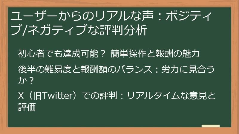 ユーザーからのリアルな声：ポジティブ/ネガティブな評判分析