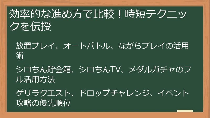 効率的な進め方で比較！時短テクニックを伝授