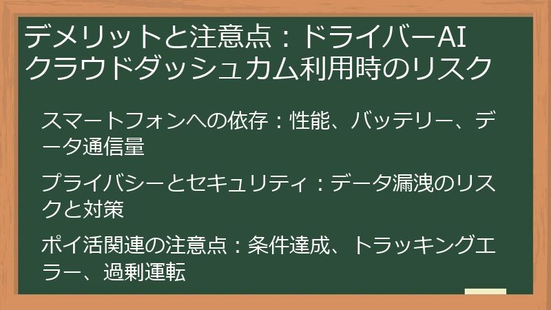 デメリットと注意点：ドライバーAI クラウドダッシュカム利用時のリスク