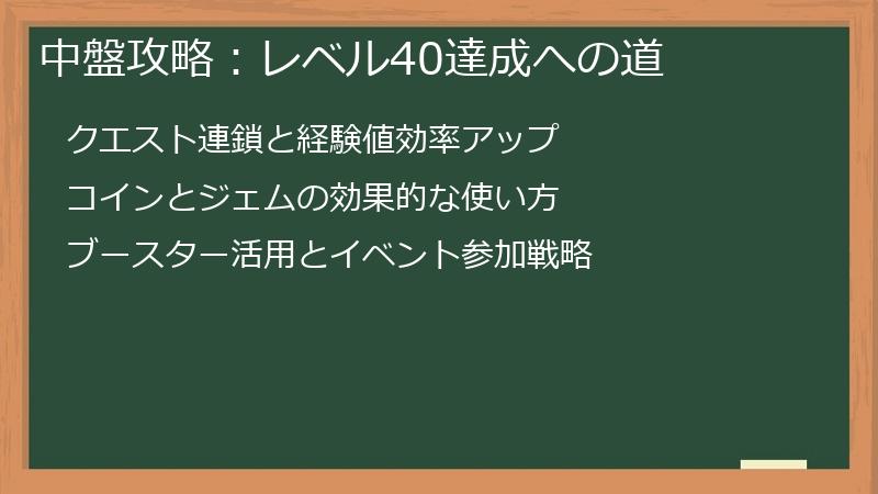 中盤攻略：レベル40達成への道