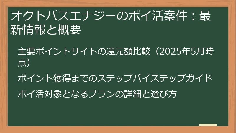 オクトパスエナジーのポイ活案件：最新情報と概要