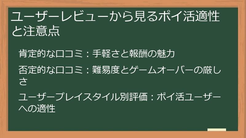 ユーザーレビューから見るポイ活適性と注意点