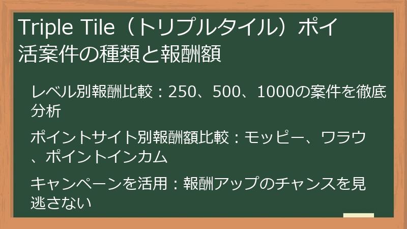 Triple Tile（トリプルタイル）ポイ活案件の種類と報酬額