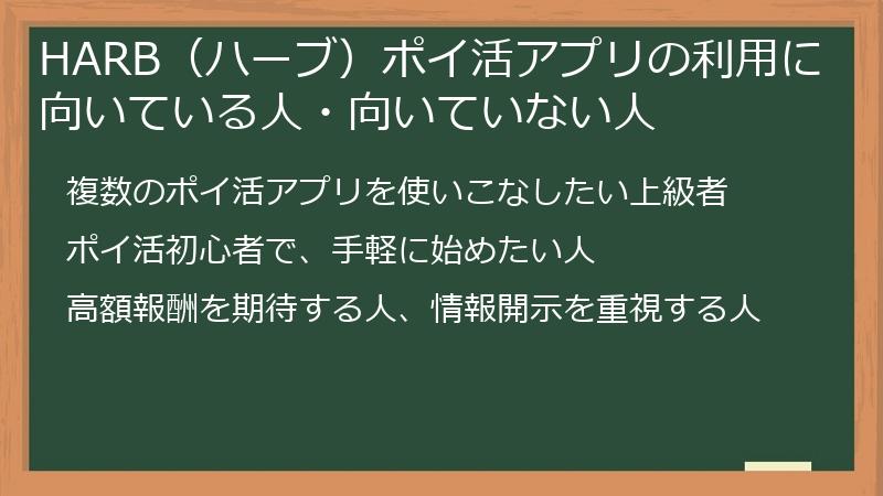 HARB（ハーブ）ポイ活アプリの利用に向いている人・向いていない人