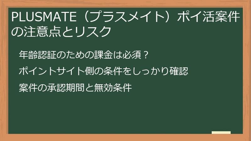 PLUSMATE(プラスメイト)ポイ活案件の注意点とリスク