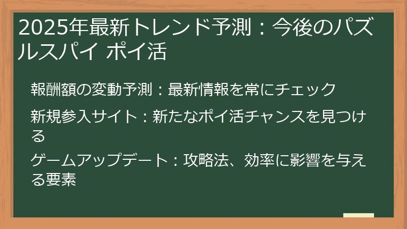 2025年最新トレンド予測：今後のパズルスパイ ポイ活