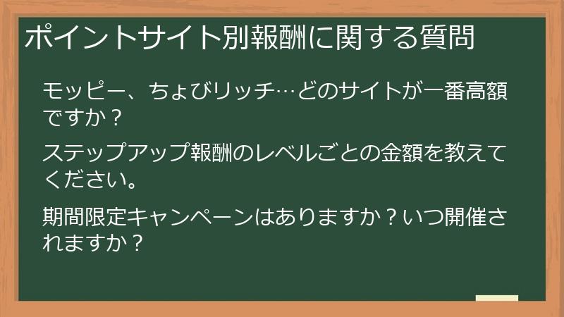 ポイントサイト別報酬に関する質問