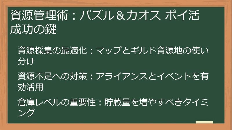 資源管理術：パズル＆カオス ポイ活成功の鍵