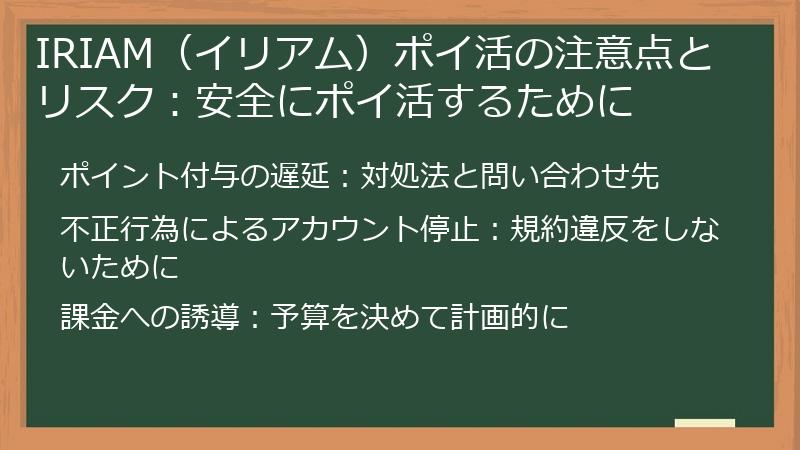 IRIAM（イリアム）ポイ活の注意点とリスク：安全にポイ活するために
